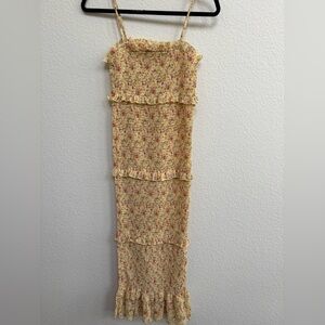 Floral Yellow Midi Dress with Ruffle Details